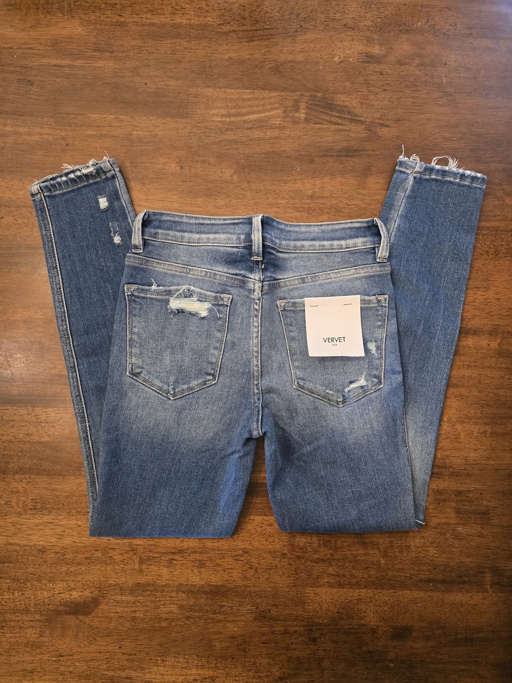 Vervet by Flying Monkey Women's Mid-Rise Distressed Skinny Jeans in Medium Blue